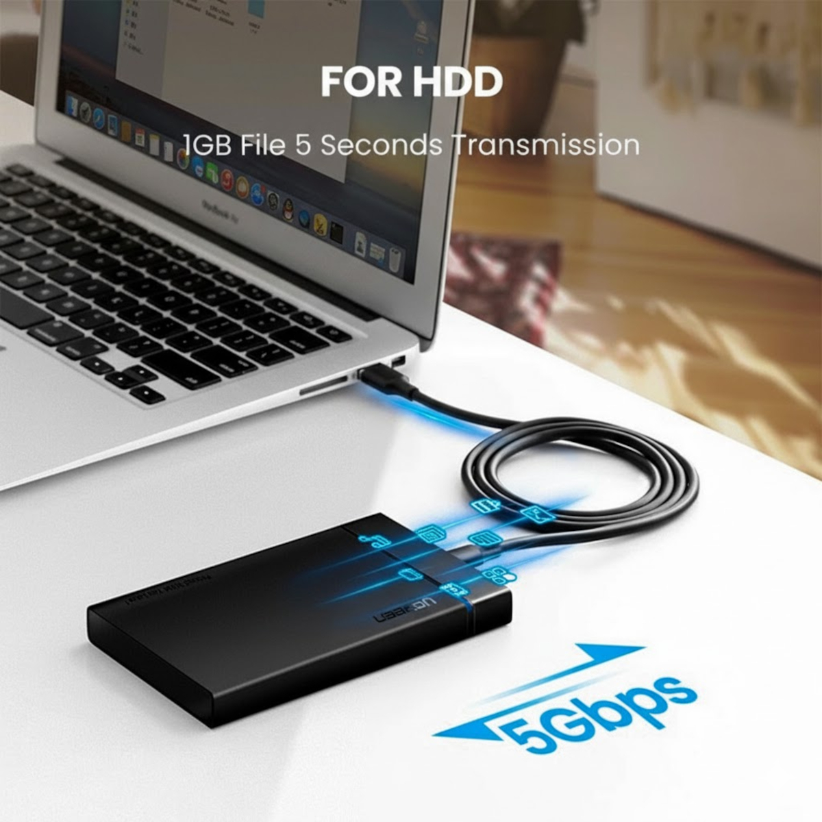 UGREEN Type-C to USB 3.0 Cable 1m – Fast Charging 3A, 5Gbps Sync – Black - Image 3