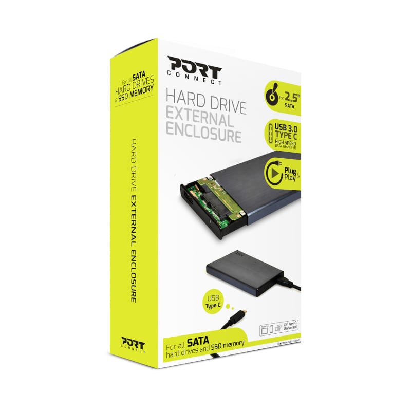 Port Connect 2.5" USB-C External HDD Enclosure Black - Image 3