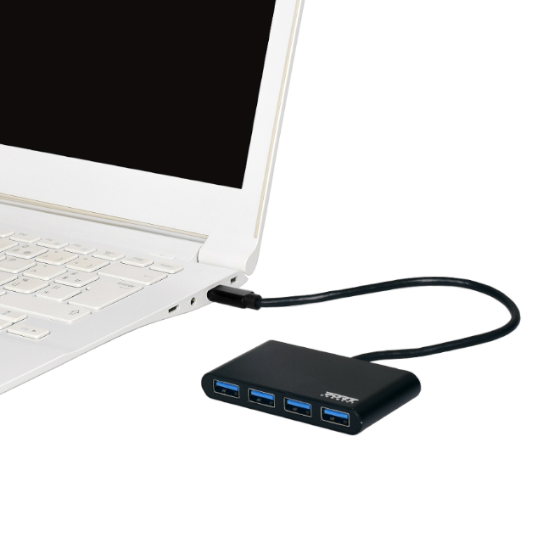 Port USB Type-C to 4 x USB3.0 5Gbps 30cm 4 Port Hub - Black - Image 3