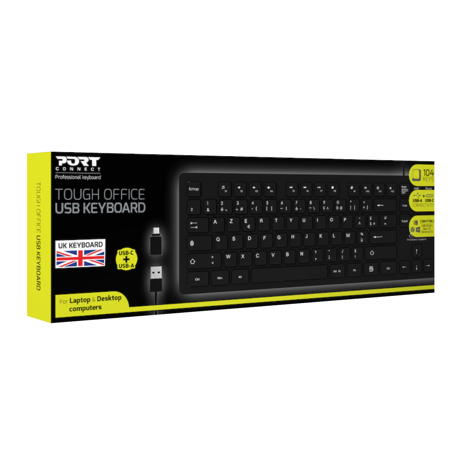 Port Connect Tough Office USB Keyboard - Black - Image 3