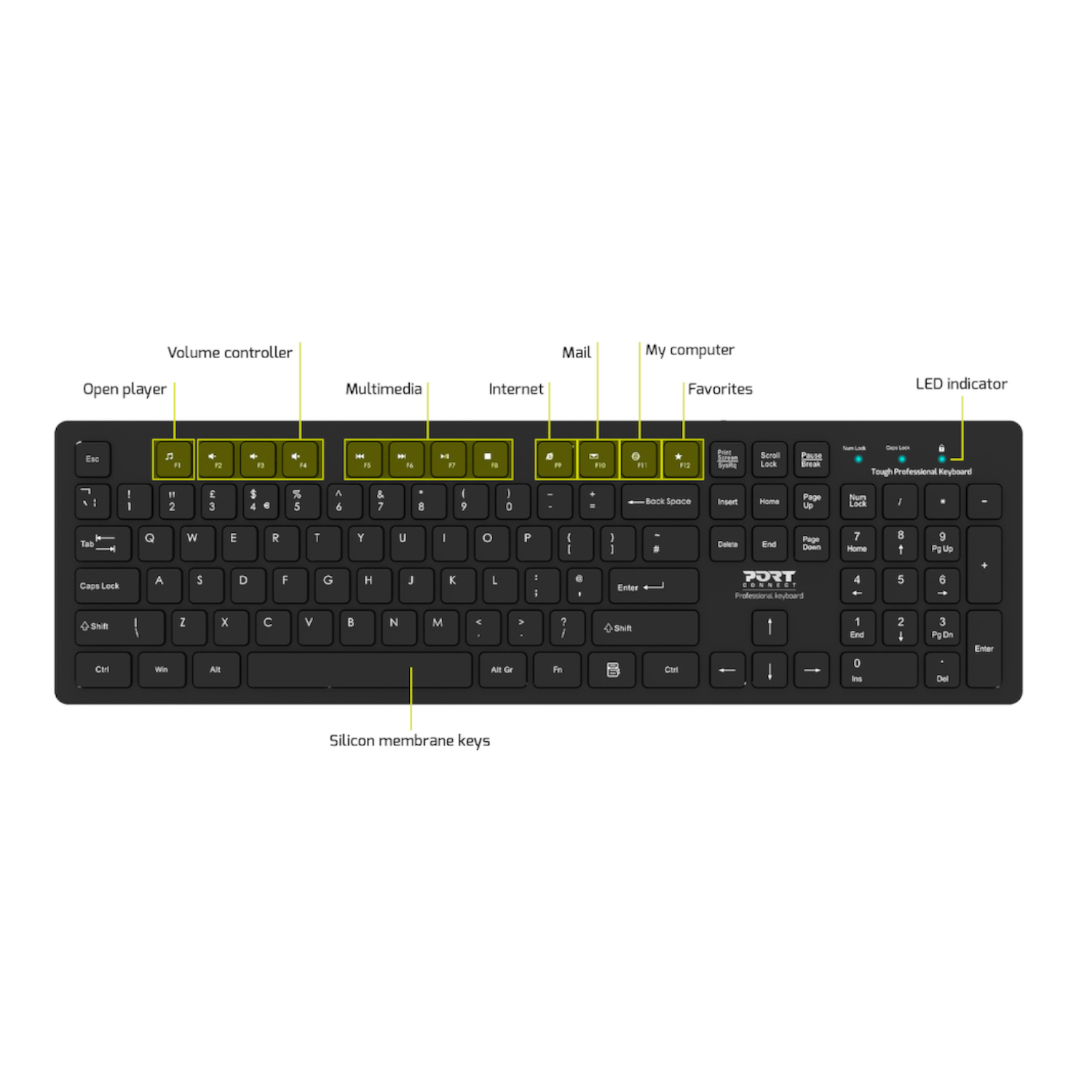 Port Connect Tough Office USB Keyboard - Black - Image 5