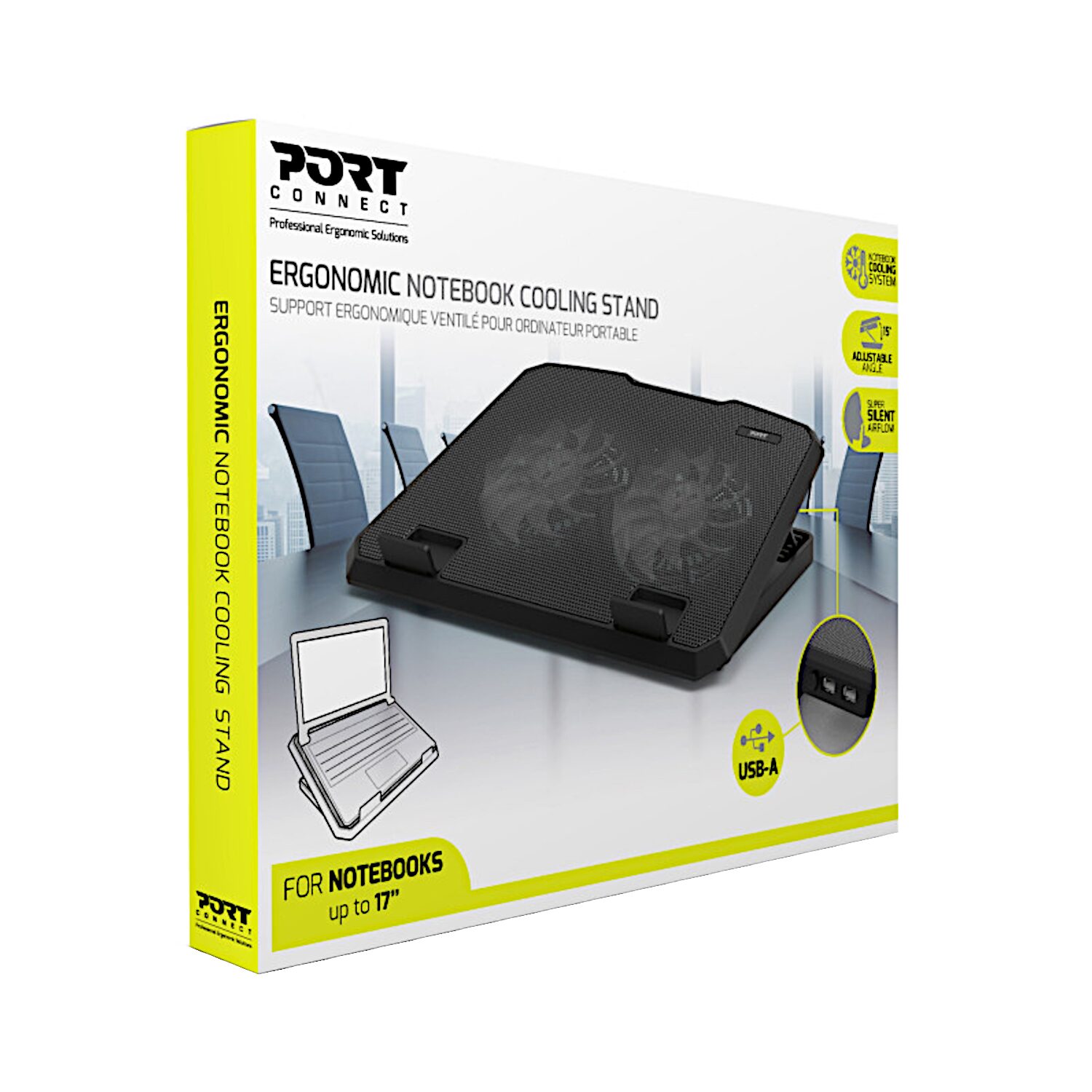 Port Ergonomic Notebook Cooler Pro, with Dual Fans and USB Ports - Image 5