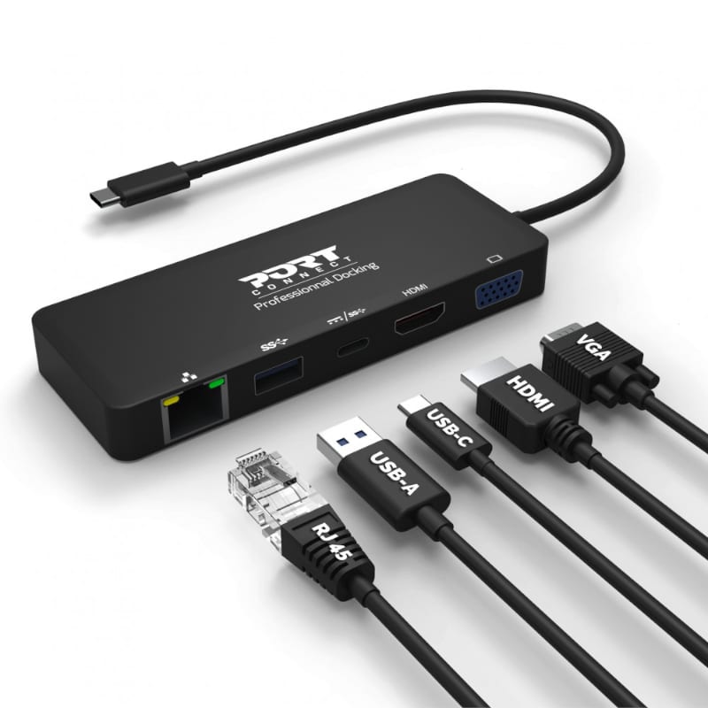 Port USB Type-C to 1 x RJ45|1 x USB3.0 SS|1 x Type-C 85W PD|1 x HDMI2.0|1 x VGA 30cm Cable Dock - Black - Image 3