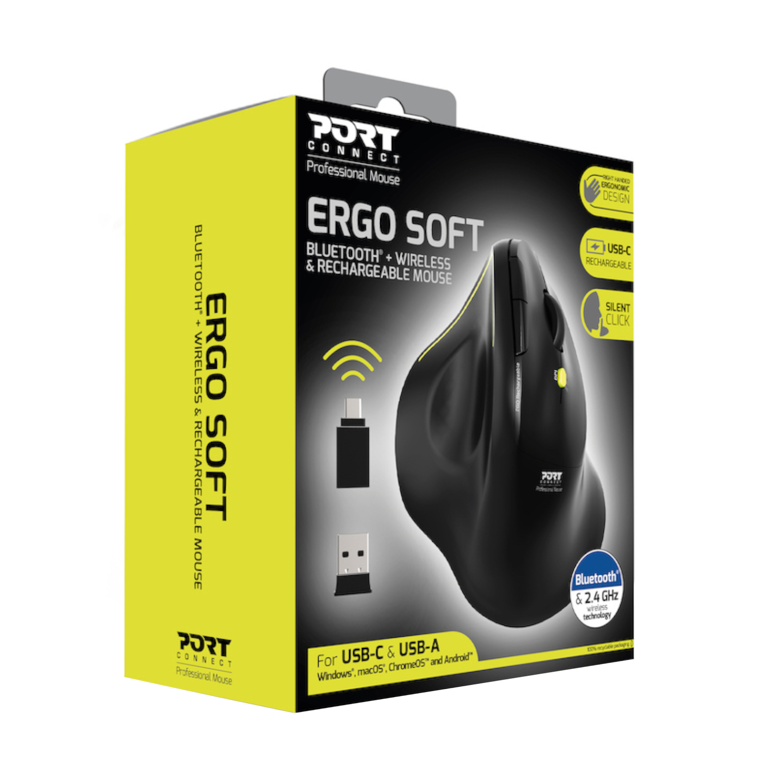 Port Connect 2.4GHz Wireless ERGO SOFT Bluetooth Rechargeable Mouse - Image 2