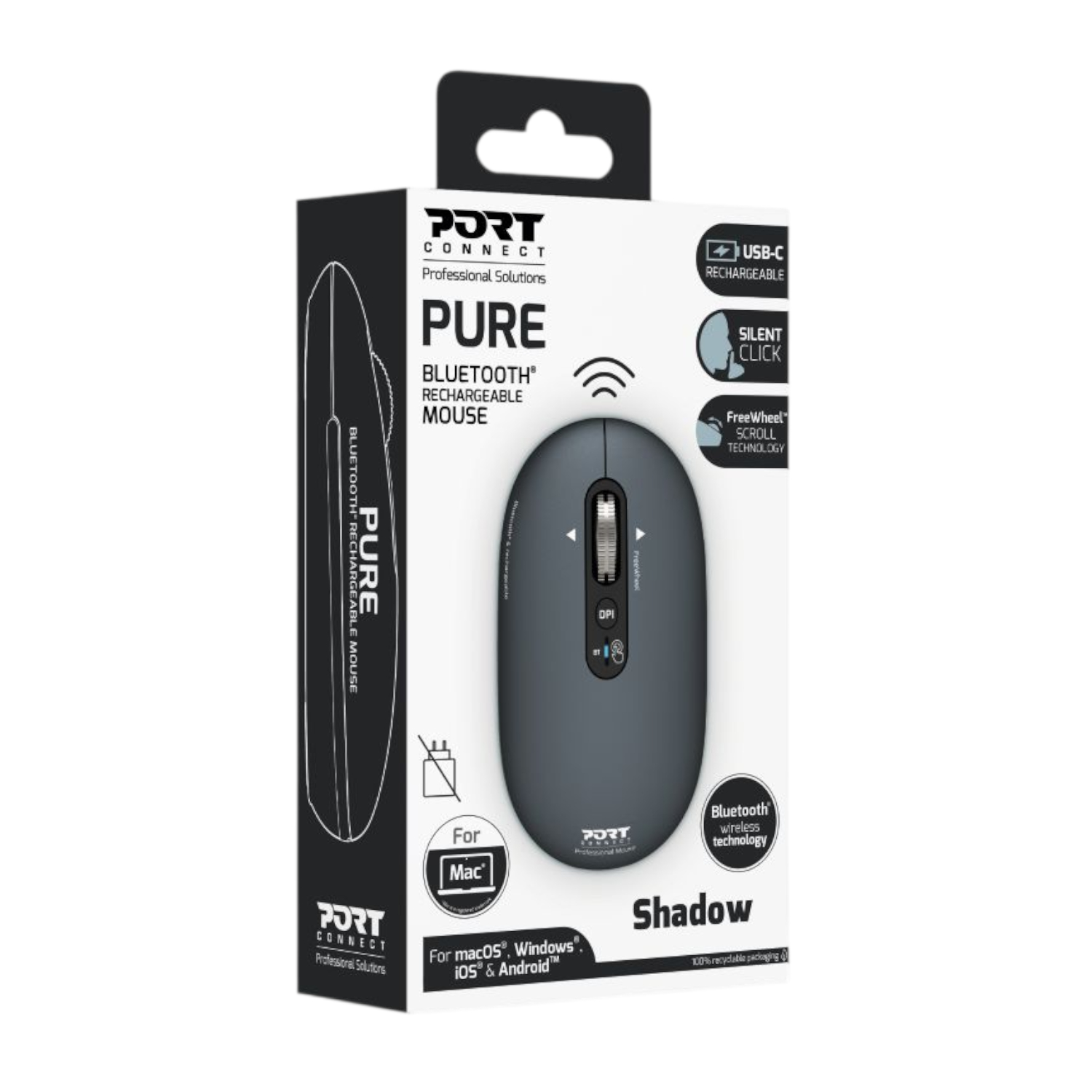 Port Connect PURE MAC Rechargeable Wireless and Bluetooth Mouse - Shadow - Image 3
