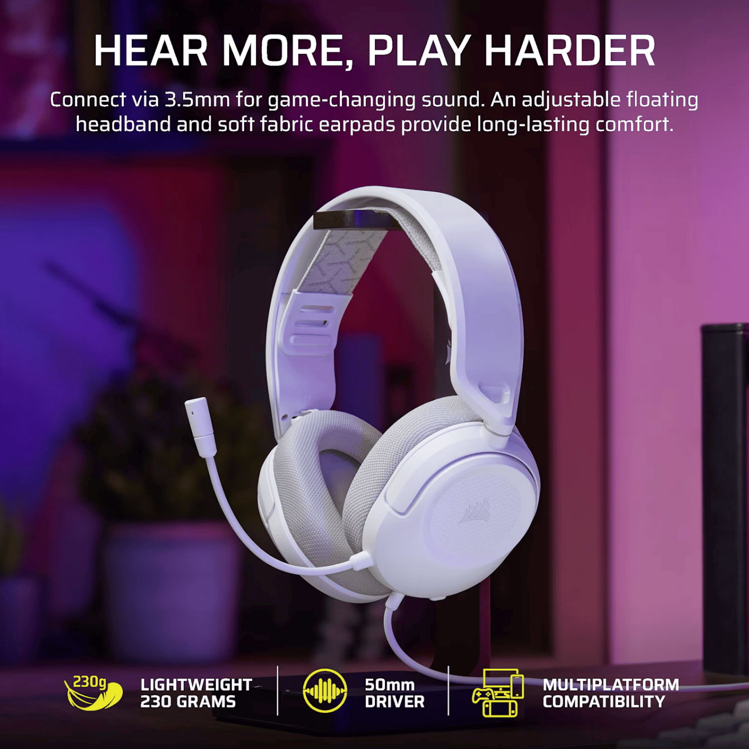 Corsair HS35 v3 Wired Gaming Headset - White - Image 5