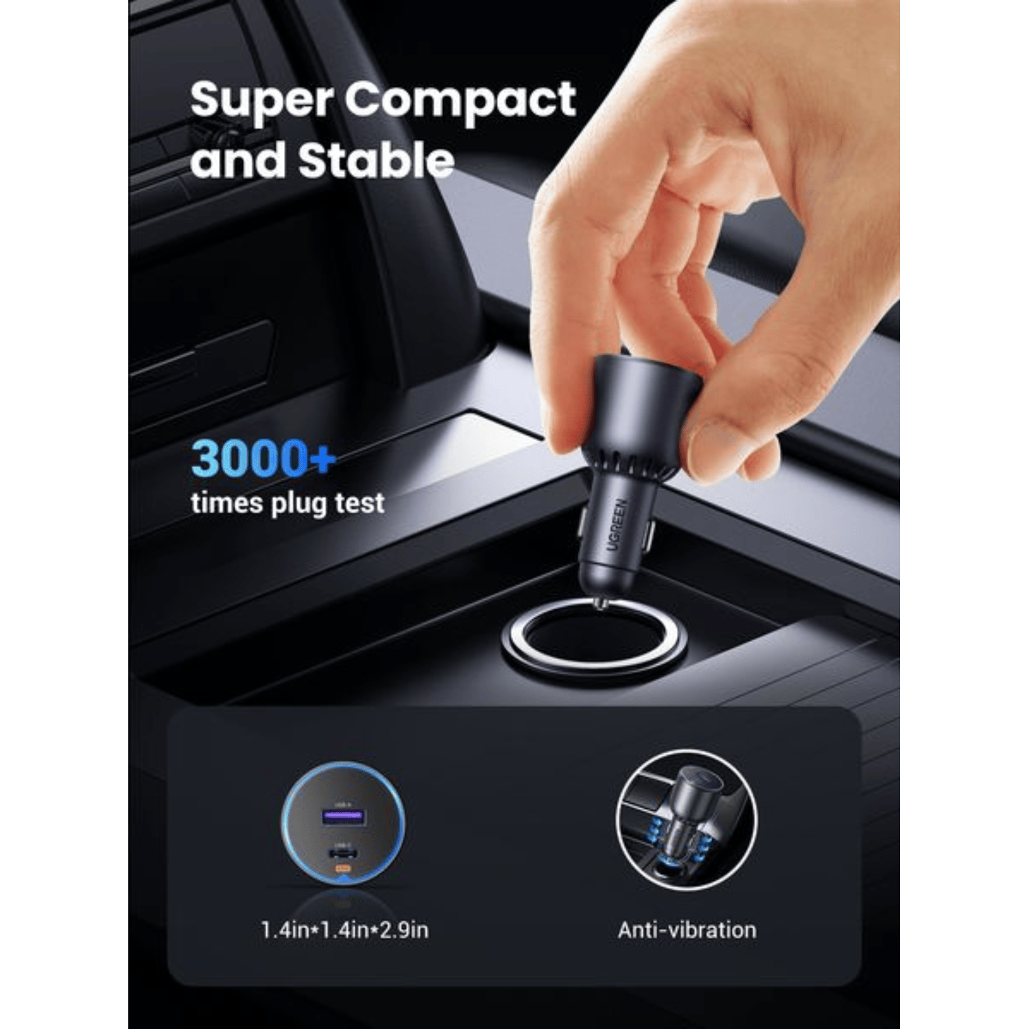 UGREEN 63W Type-C + USB A Fast Car Charger - Image 3