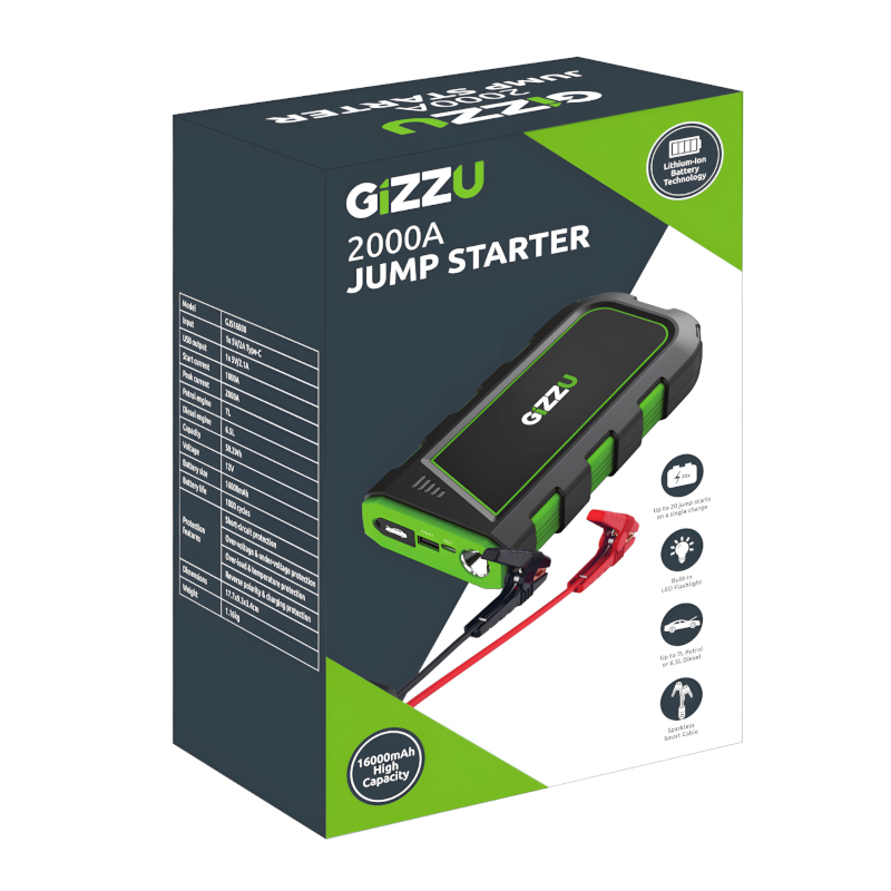 GIZZU 2000A Jump Starter 16000mAh - Black - Image 3