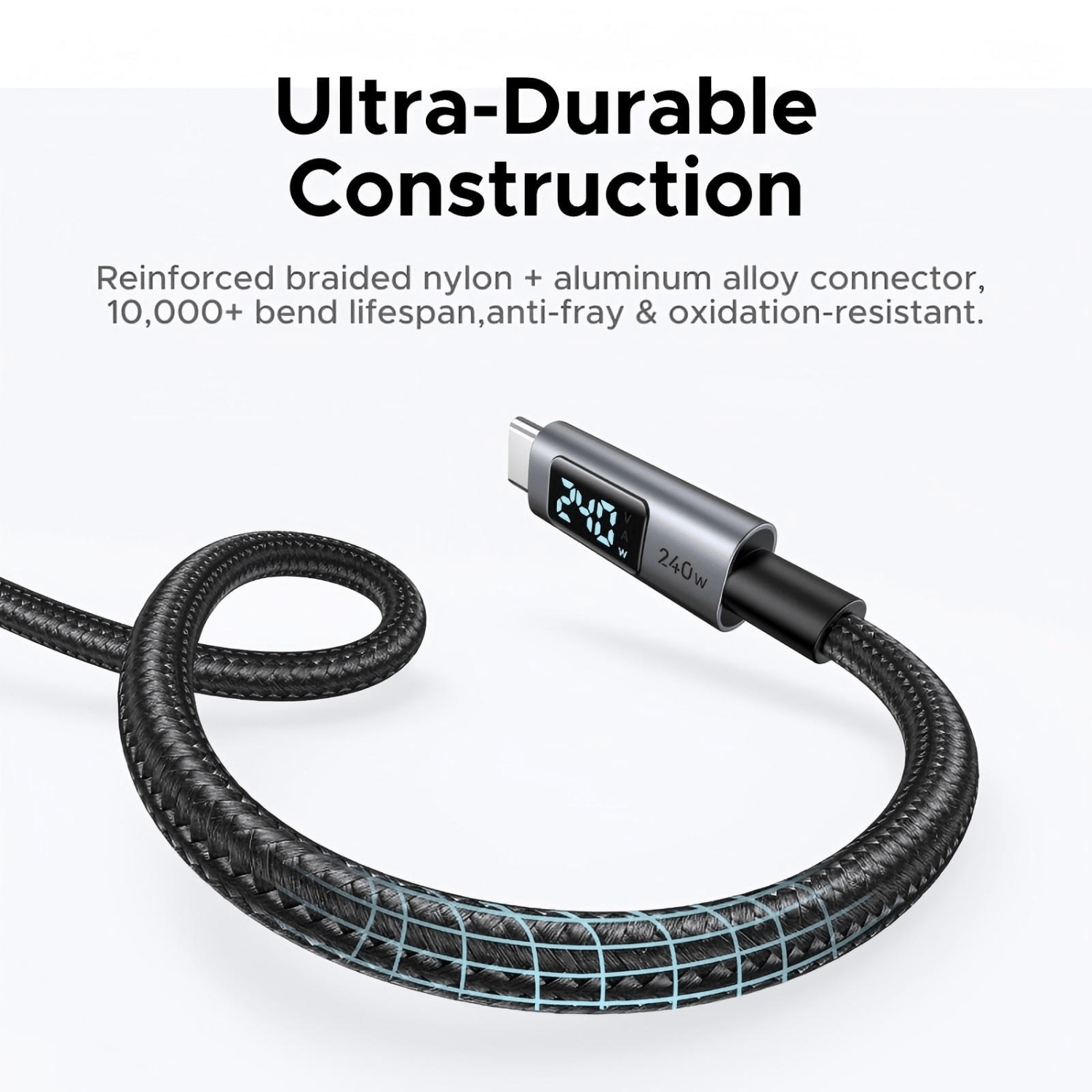 UGREEN 240W USB Type-C Cable with LED Display 1M - Image 3