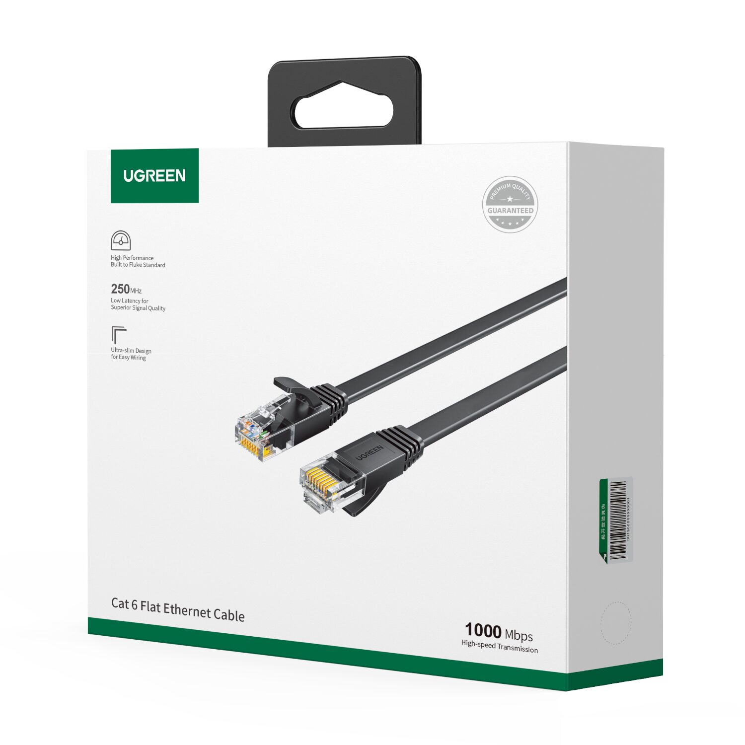 UGREEN NW102 Cat6 U/UTP Flat Ethernet Cable 8m - Black - Image 3