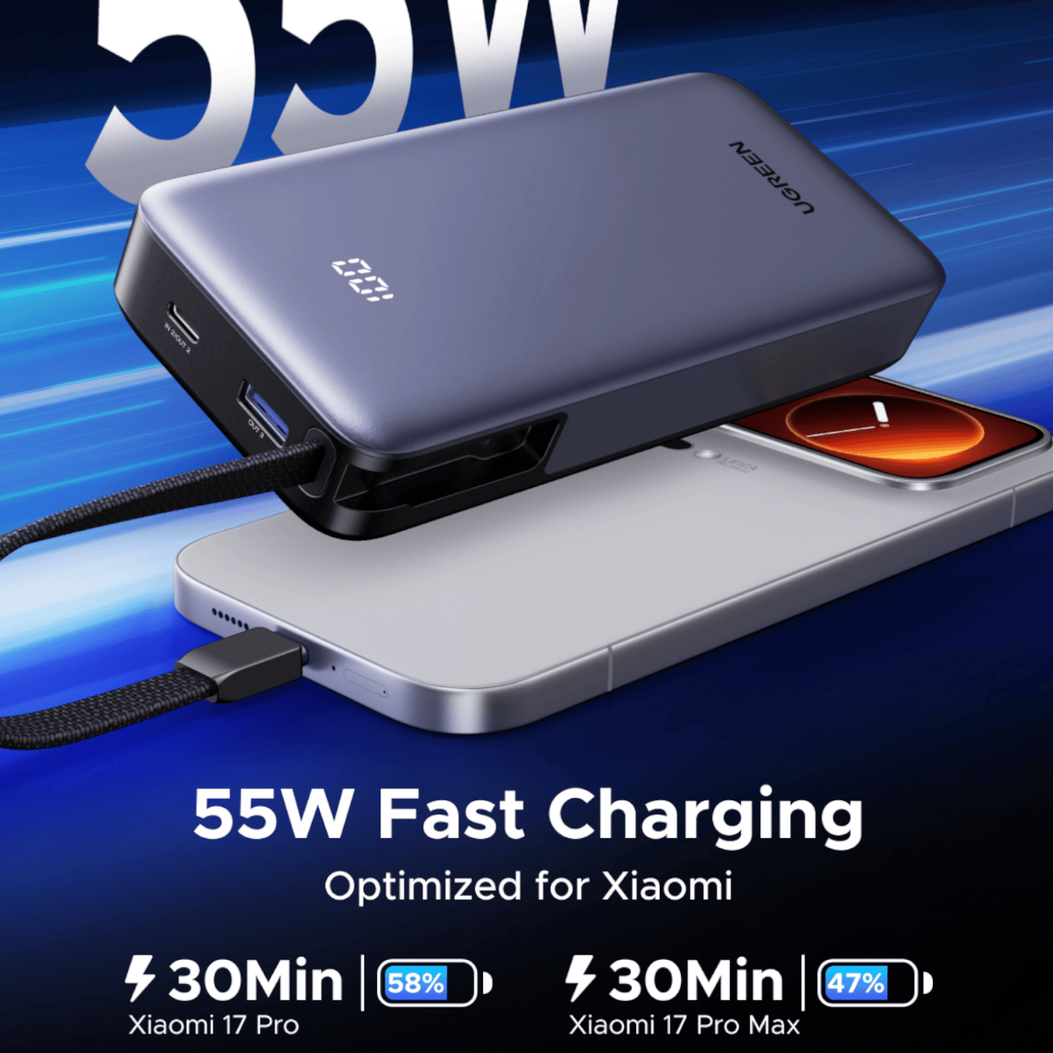 UGREEN Nexode Power Bank 20000mAh 55W with built-in USB Type-C Cable - Image 5