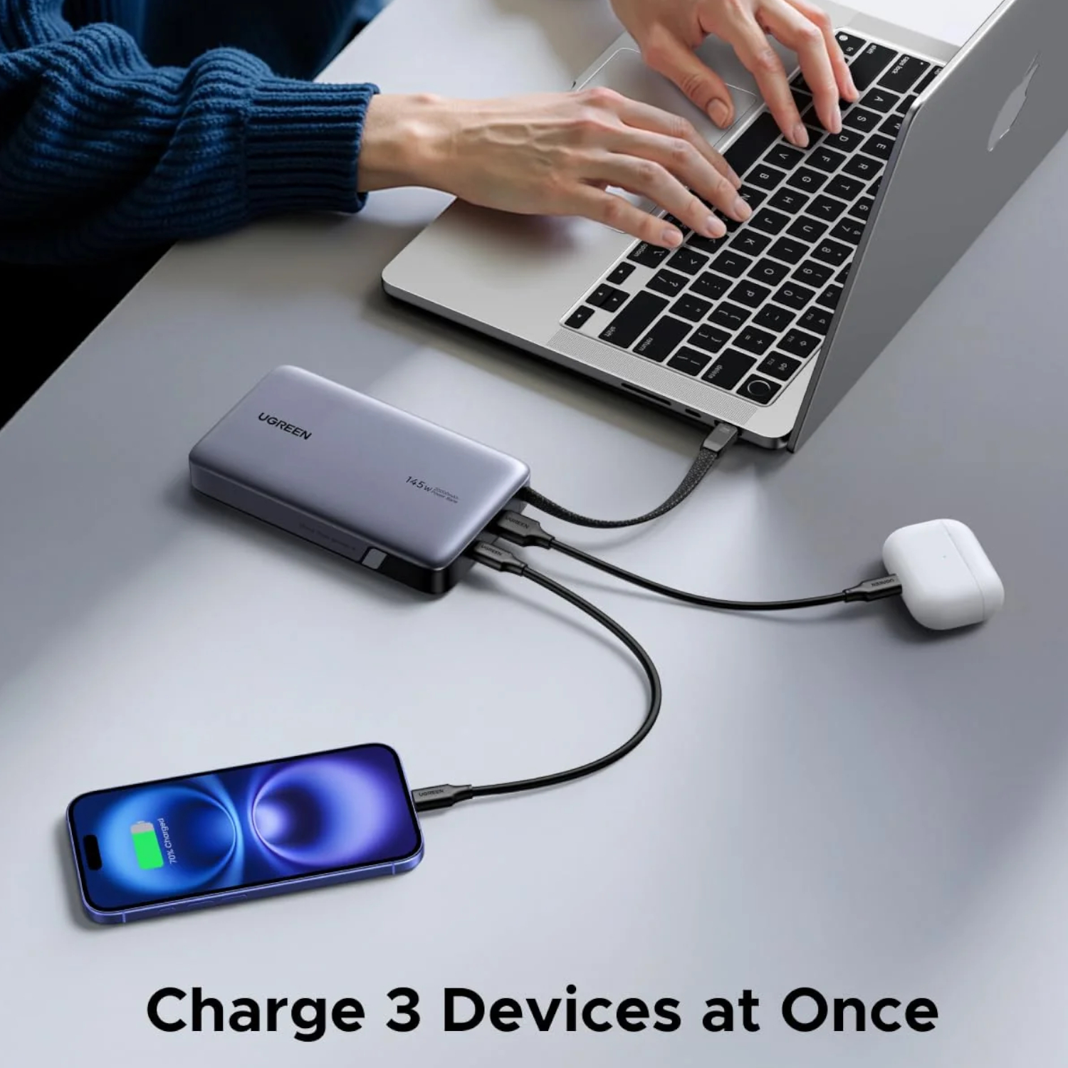 UGREEN Nexode 145W 20000mAh Power Bank with built-in USB Type-C Cable - Image 3