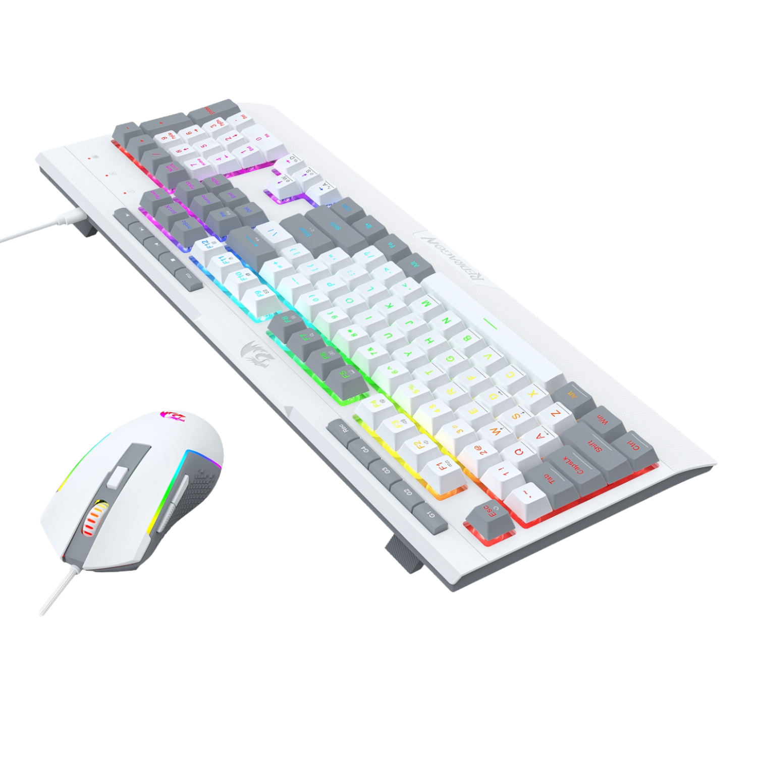 Redragon S151 Wired RGB Gaming Keyboard and Mouse Combo - White and Grey - Image 2